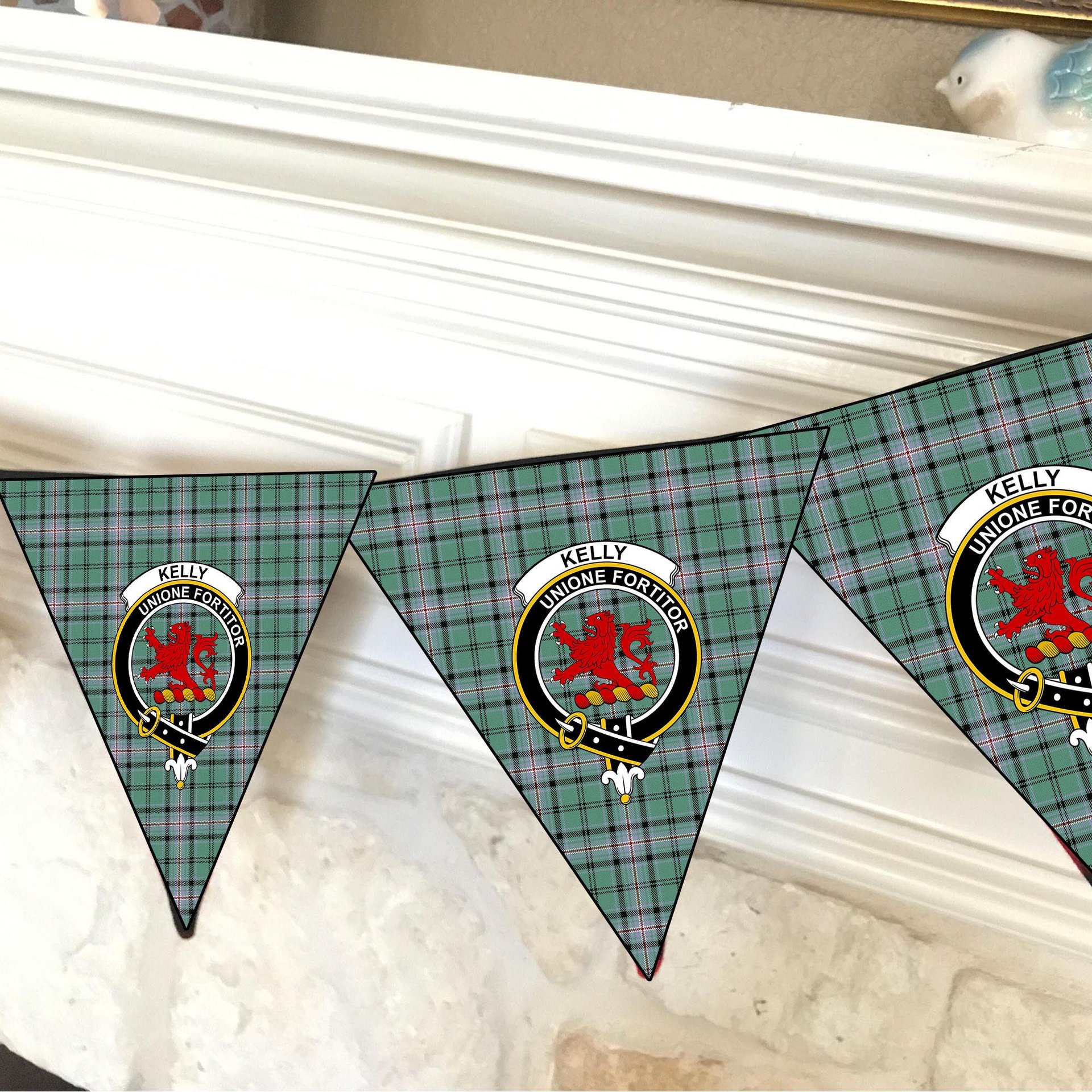 ScotsTee Shop Scottish Kelly of Sleat Hunting Ancient Crest Tartan Triangle Flags Tartan Bunting, Pennants (12pcs)