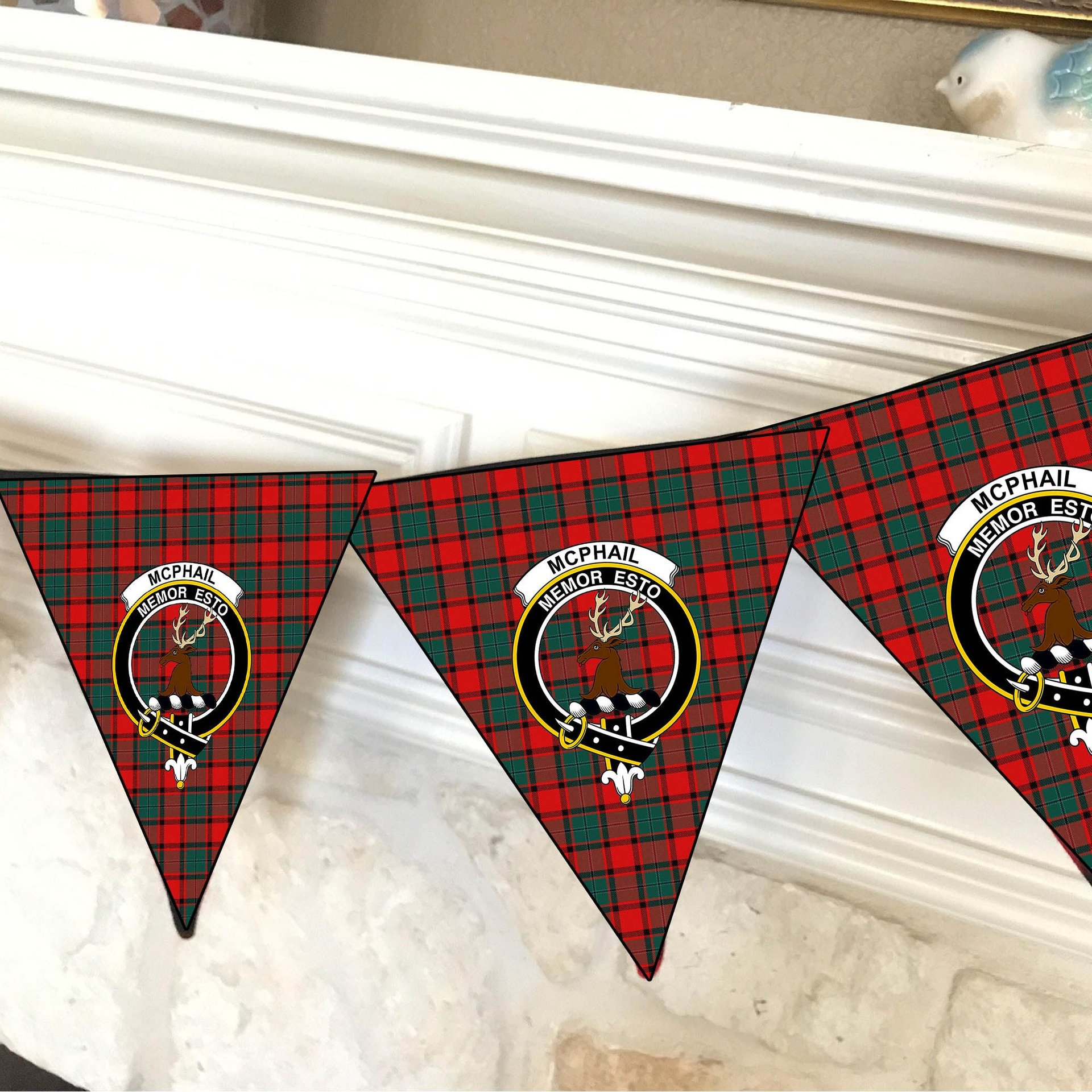 ScotsTee Shop Scottish McPhail Modern Crest Tartan Triangle Flags Tartan Bunting, Pennants (12pcs)