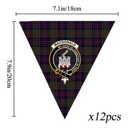 ScotsTee Shop Scottish MacDonald of Clan Ranald Crest Tartan Triangle Flags Tartan Bunting, Pennants (12pcs)
