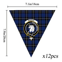 ScotsTee Shop Scottish Ramsay Blue Modern Crest Tartan Triangle Flags Tartan Bunting, Pennants (12pcs)