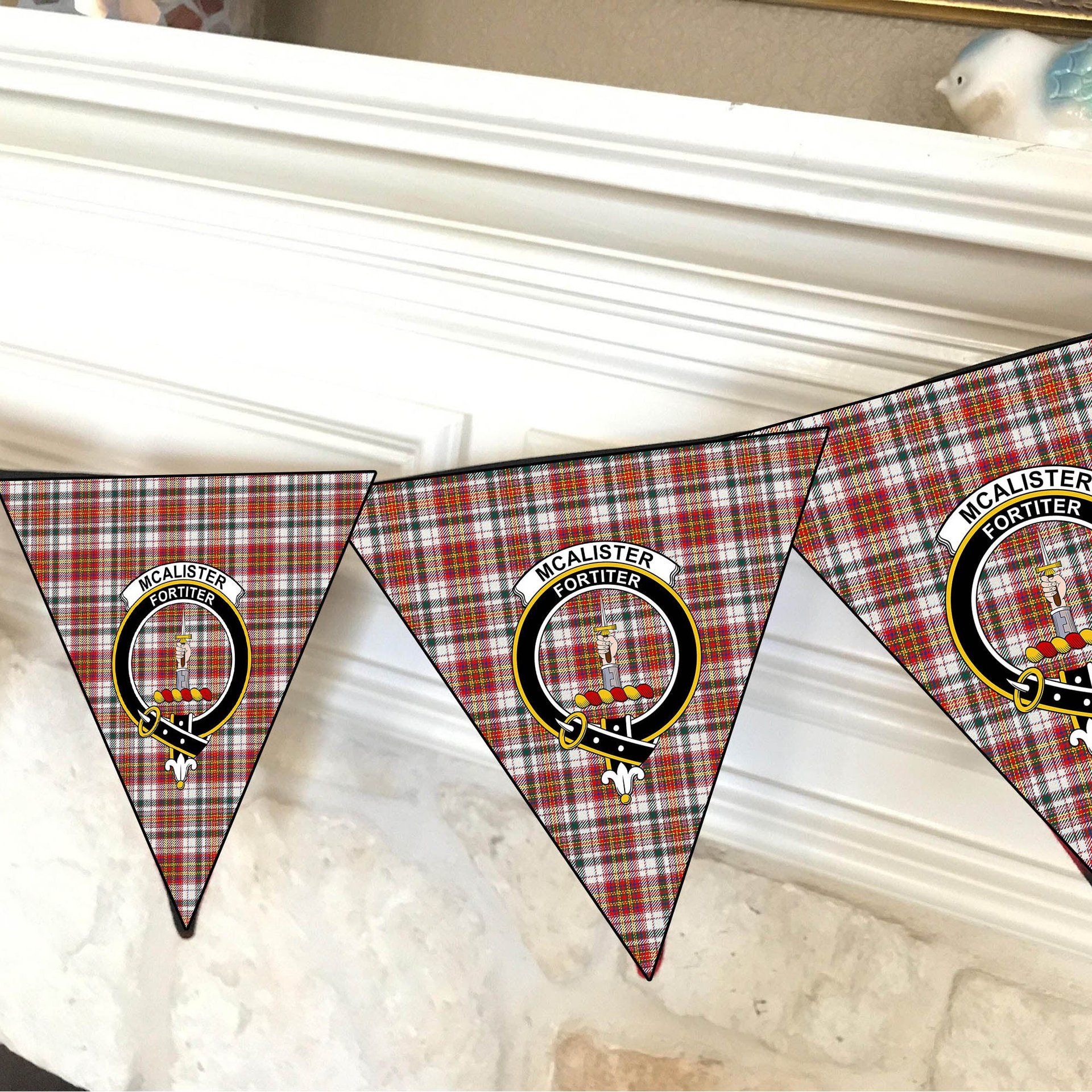 ScotsTee Shop Scottish McAlister Dress Modern Crest Tartan Triangle Flags Tartan Bunting, Pennants (12pcs)