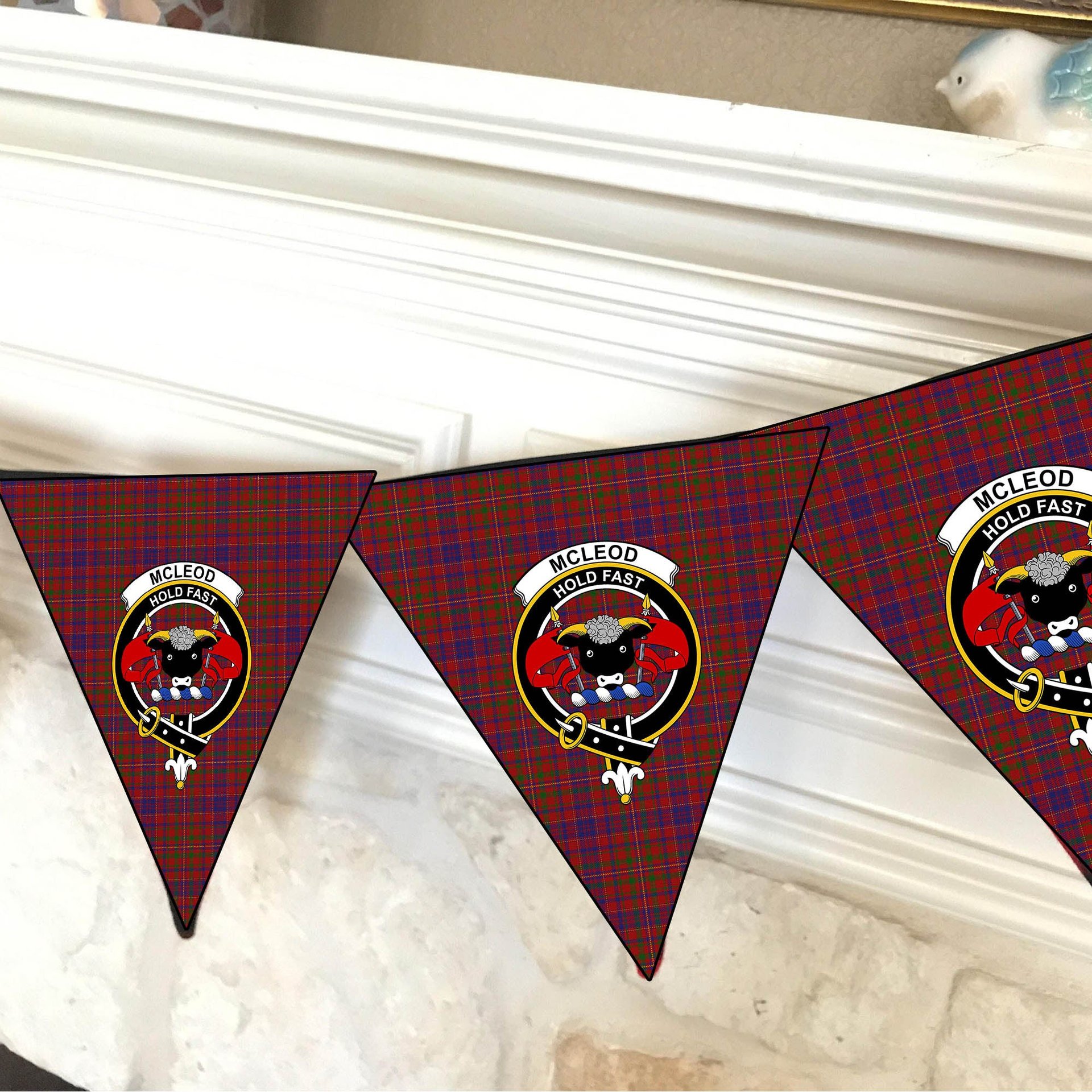 ScotsTee Shop Scottish McLeod Red Crest Tartan Triangle Flags Tartan Bunting, Pennants (12pcs)