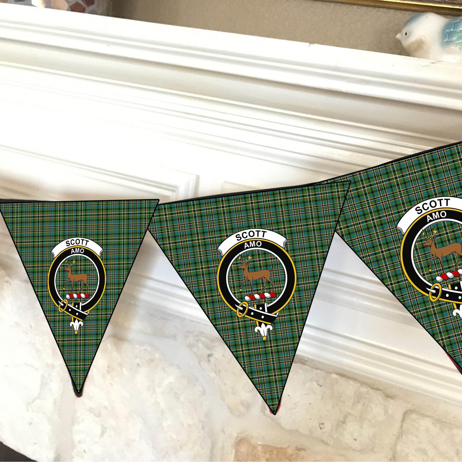 ScotsTee Shop Scottish Scott Green Ancient Crest Tartan Triangle Flags Tartan Bunting, Pennants (12pcs)
