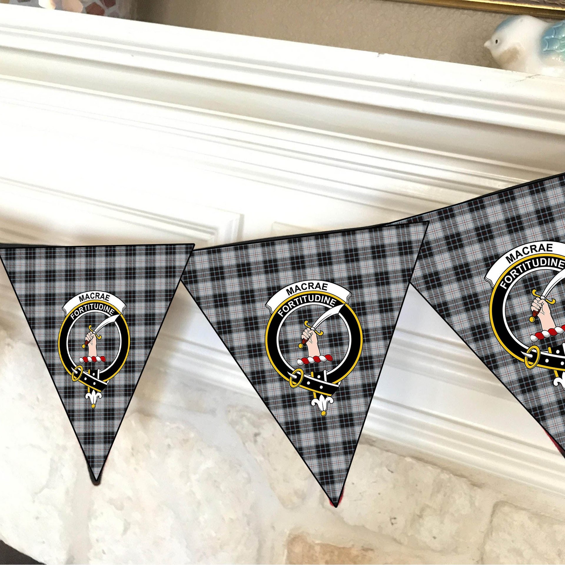 ScotsTee Shop Scottish MacRae Dress Crest Tartan Triangle Flags Tartan Bunting, Pennants (12pcs)