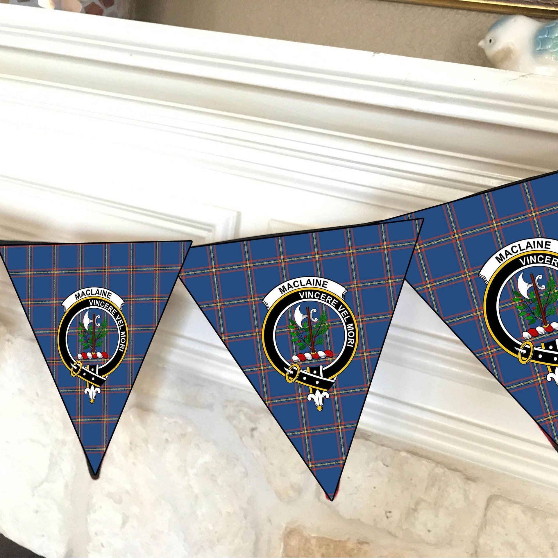 ScotsTee Shop Scottish MacLaine of Loch Buie Hunting Ancient Crest Tartan Triangle Flags Tartan Bunting, Pennants (12pcs)