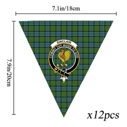 ScotsTee Shop Scottish Sinclair Hunting Ancient Clan Crest Tartan Triangle Flags Tartan Bunting, Pennants (12pcs)