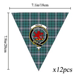 ScotsTee Shop Scottish Kelly of Sleat Hunting Modern Crest Tartan Triangle Flags Tartan Bunting, Pennants (12pcs)