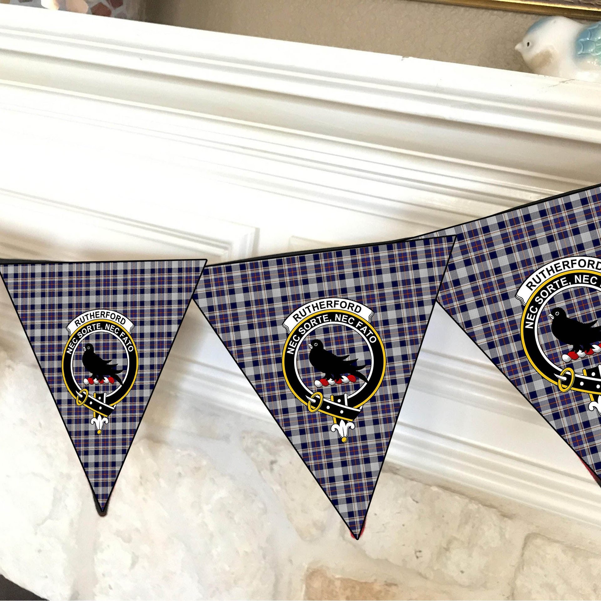 ScotsTee Shop Scottish Rutherford Simon Travis Alan Crest Tartan Triangle Flags Tartan Bunting, Pennants (12pcs)