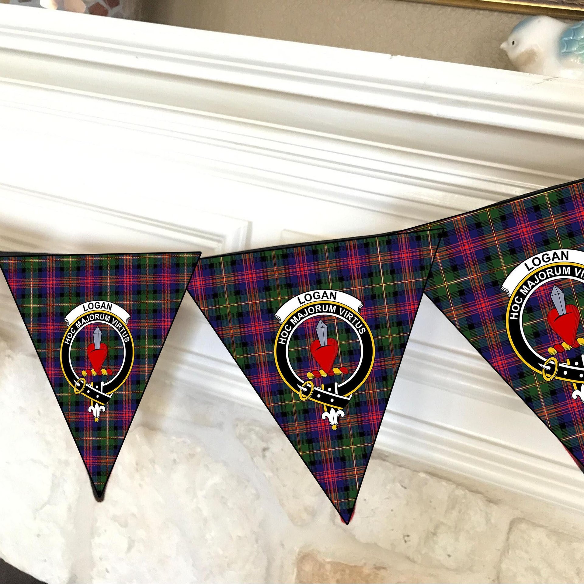 ScotsTee Shop Scottish Logan Modern Crest Tartan Triangle Flags Tartan Bunting, Pennants (12pcs)