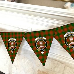 ScotsTee Shop Scottish Menzies Green Modern Crest Tartan Triangle Flags Tartan Bunting, Pennants (12pcs)