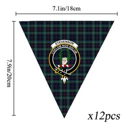 ScotsTee Shop Scottish Stevenson Hunting Modern Crest Tartan Triangle Flags Tartan Bunting, Pennants (12pcs)