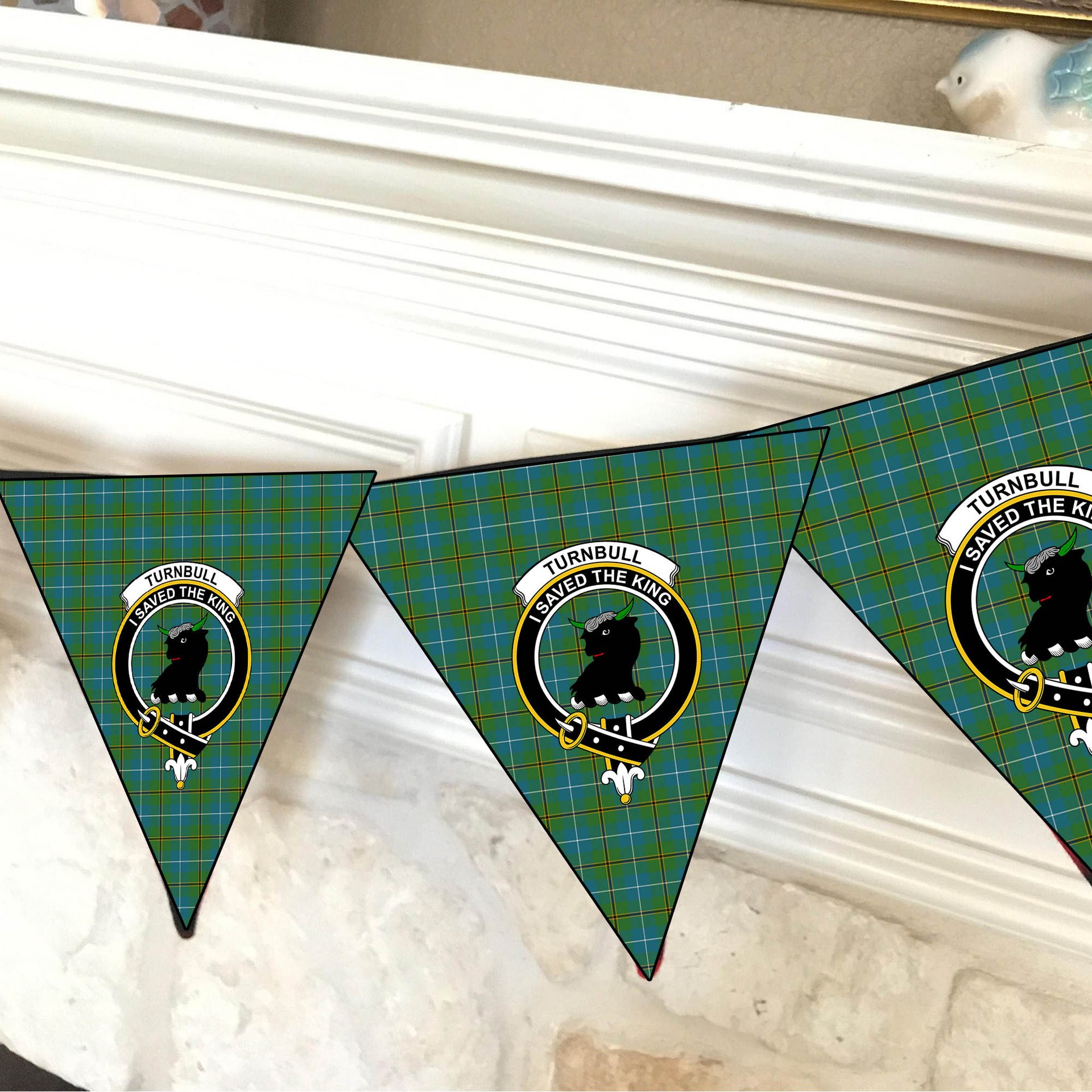 ScotsTee Shop Scottish Turnbull Hunting Ancient Clan Crest Tartan Triangle Flags Tartan Bunting, Pennants (12pcs)