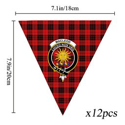 ScotsTee Shop Scottish MacLeod of Raasay Modern Crest Tartan Triangle Flags Tartan Bunting, Pennants (12pcs)