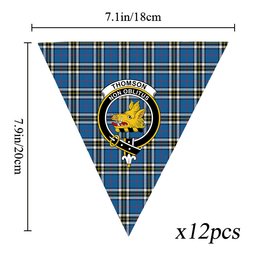 ScotsTee Shop Scottish Thomson Dress Blue Modern Crest Tartan Triangle Flags Tartan Bunting, Pennants (12pcs)