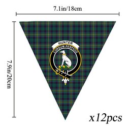 ScotsTee Shop Scottish Hunter of Hunterston Modern Crest Tartan Triangle Flags Tartan Bunting, Pennants (12pcs)