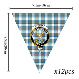 ScotsTee Shop Scottish Stewart Muted Blue Crest Tartan Triangle Flags Tartan Bunting, Pennants (12pcs)