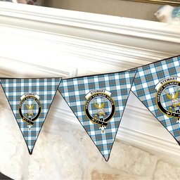 ScotsTee Shop Scottish Stewart Muted Blue Crest Tartan Triangle Flags Tartan Bunting, Pennants (12pcs)
