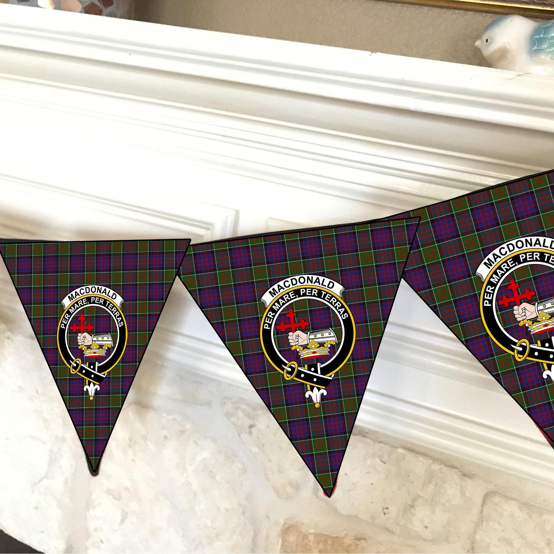ScotsTee Shop Scottish MacDonald of Clanranald 2 Crest Tartan Triangle Flags Tartan Bunting, Pennants (12pcs)