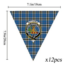 ScotsTee Shop Scottish MacThomas Blue Modern Crest Tartan Triangle Flags Tartan Bunting, Pennants (12pcs)