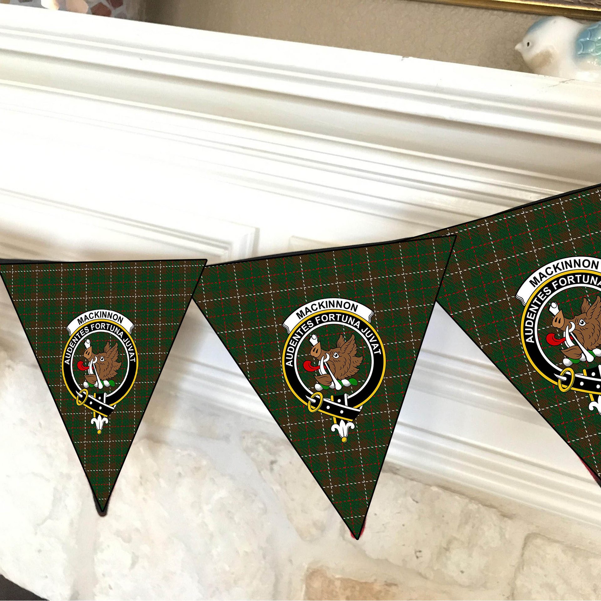 ScotsTee Shop Scottish MacKinnon Hunting 2 Crest Tartan Triangle Flags Tartan Bunting, Pennants (12pcs)