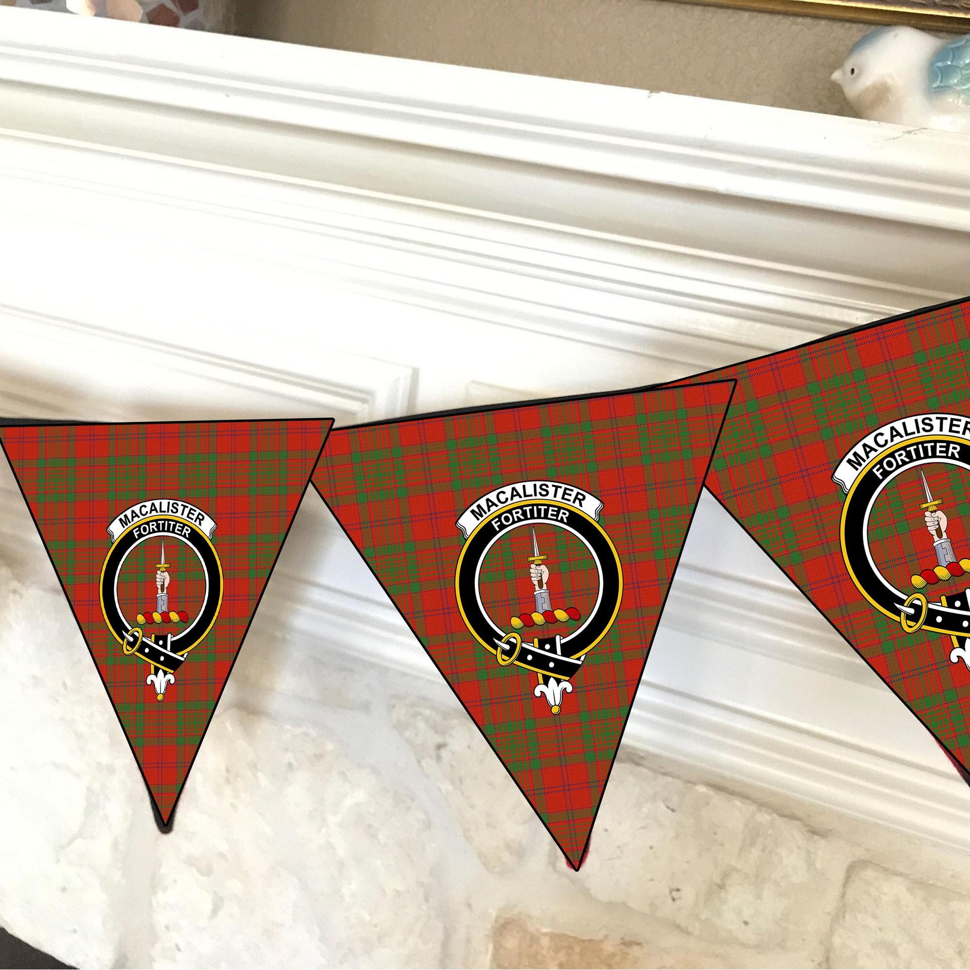 ScotsTee Shop Scottish MacAlister of Glenbarr Ancient Crest Tartan Triangle Flags Tartan Bunting, Pennants (12pcs)