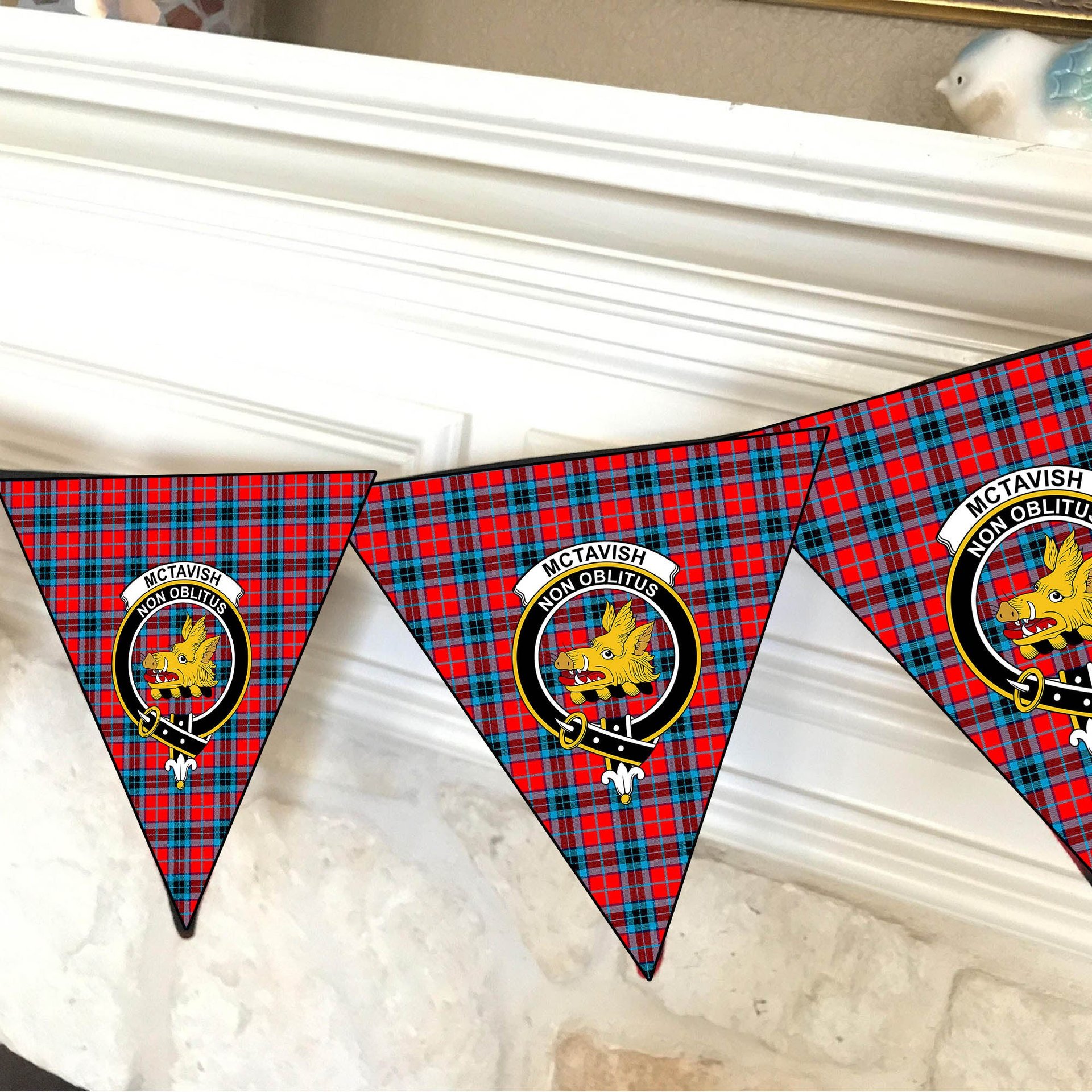 ScotsTee Shop Scottish McTavish Modern Crest Tartan Triangle Flags Tartan Bunting, Pennants (12pcs)