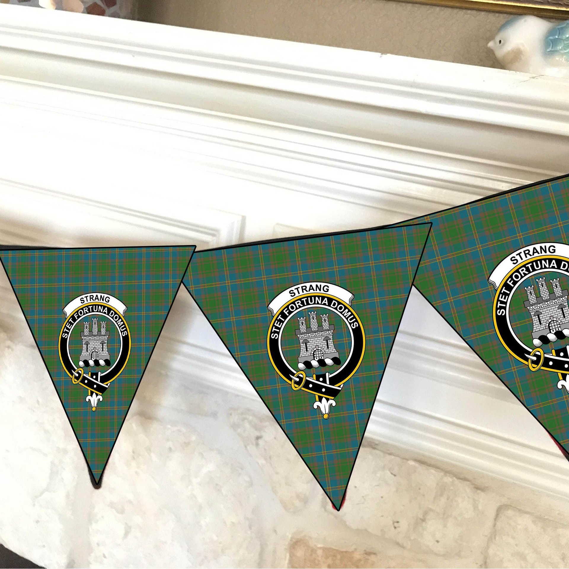 ScotsTee Shop Scottish Strang of Balkaskie Ancient Crest Tartan Triangle Flags Tartan Bunting, Pennants (12pcs)