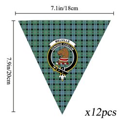 ScotsTee Shop Scottish Melville Modern Crest Tartan Triangle Flags Tartan Bunting, Pennants (12pcs)