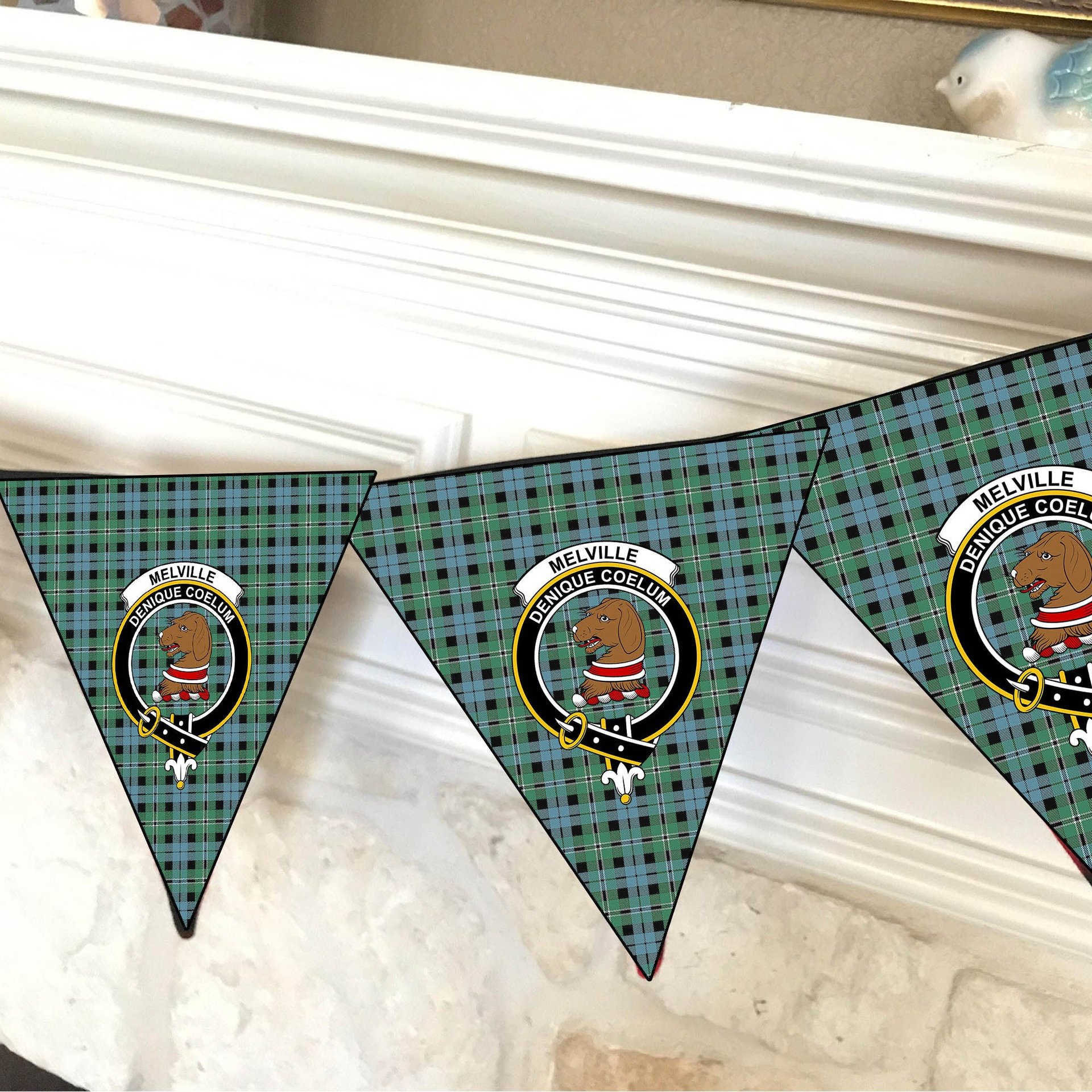ScotsTee Shop Scottish Melville Modern Crest Tartan Triangle Flags Tartan Bunting, Pennants (12pcs)