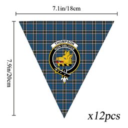ScotsTee Shop Scottish Thompson Society Dress Blue Crest Tartan Triangle Flags Tartan Bunting, Pennants (12pcs)