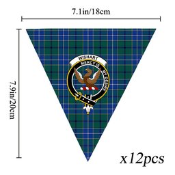 ScotsTee Shop Scottish Wishart Hunting Modern Clan Crest Tartan Triangle Flags Tartan Bunting, Pennants (12pcs)