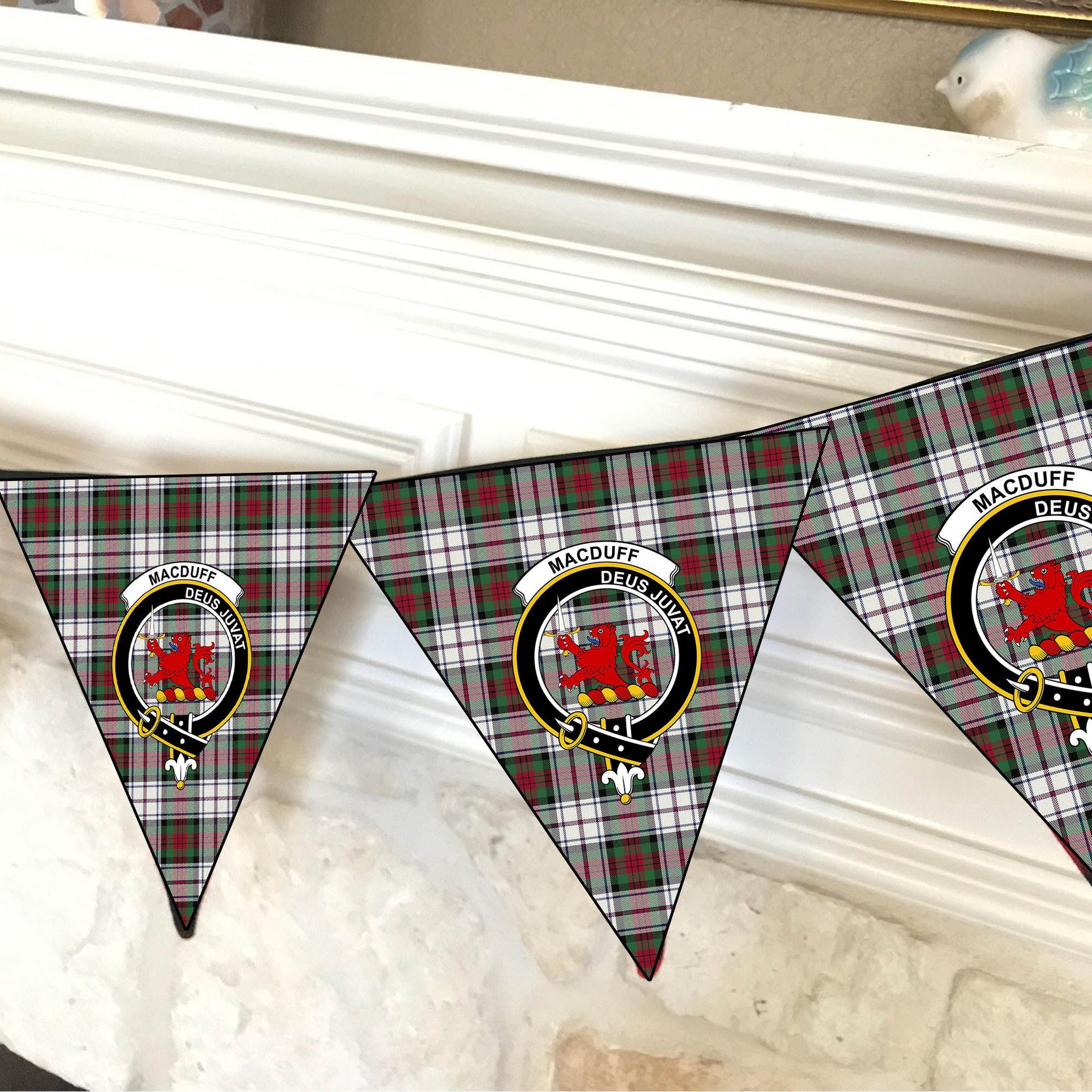 ScotsTee Shop Scottish MacDuff Dress Modern Crest Tartan Triangle Flags Tartan Bunting, Pennants (12pcs)