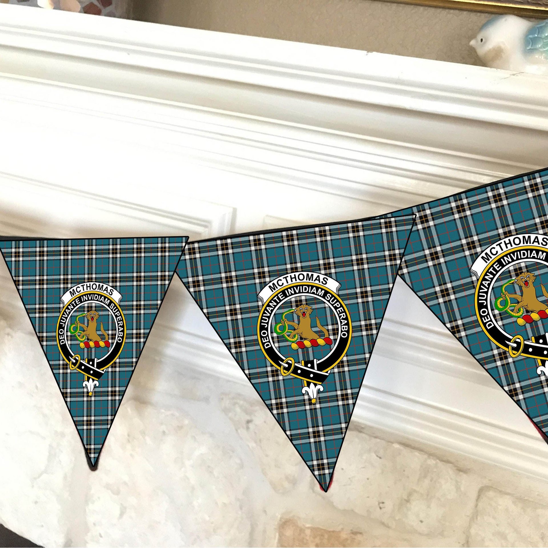 ScotsTee Shop Scottish McThomas Blue Ancient Crest Tartan Triangle Flags Tartan Bunting, Pennants (12pcs)