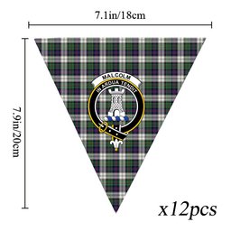 ScotsTee Shop Scottish Malcolm Dress Modern Crest Tartan Triangle Flags Tartan Bunting, Pennants (12pcs)
