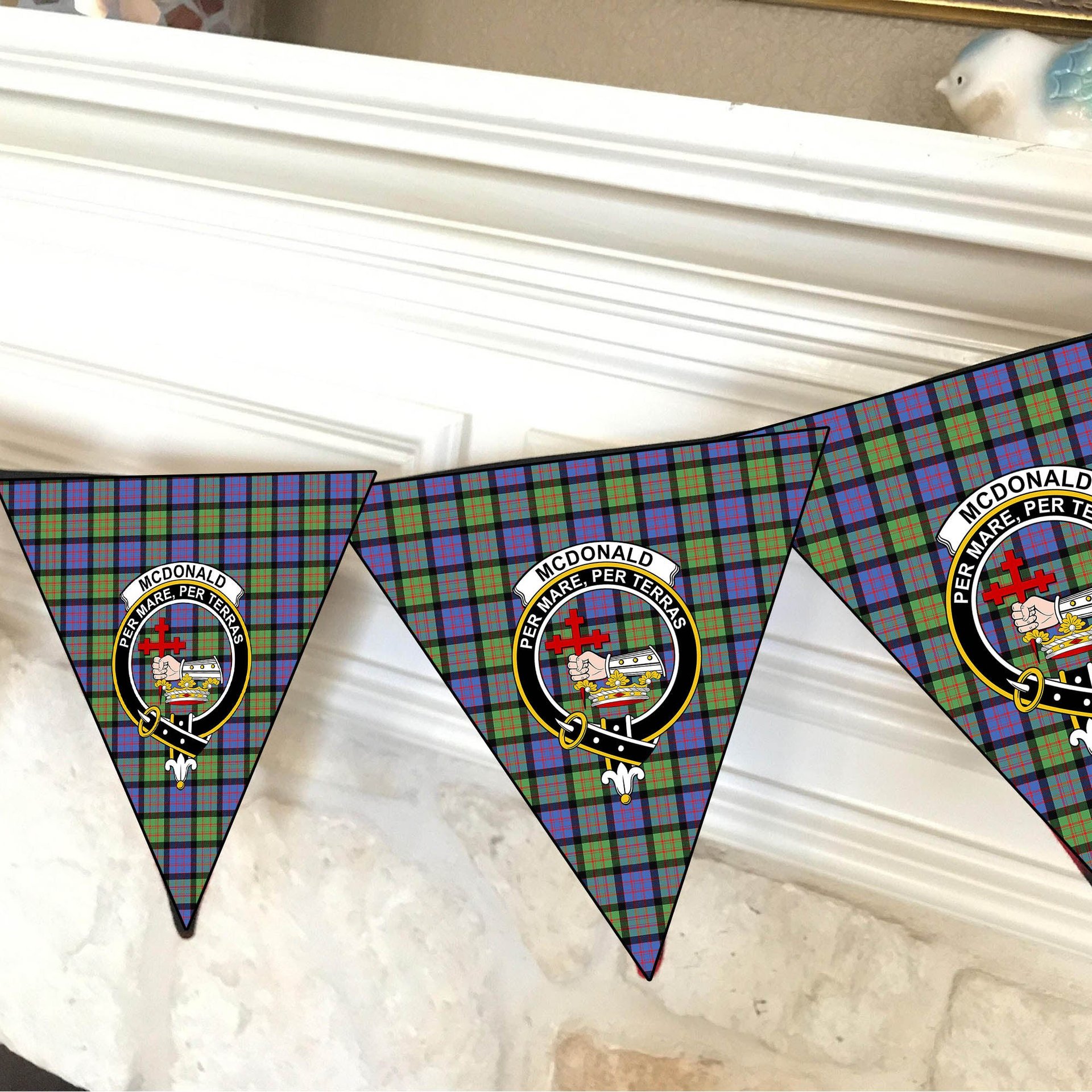 ScotsTee Shop Scottish McDonald Ancient Crest Tartan Triangle Flags Tartan Bunting, Pennants (12pcs)