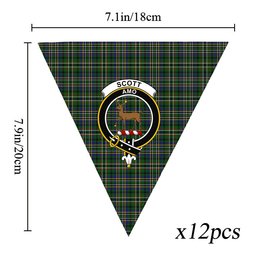 ScotsTee Shop Scottish Scott Green Crest Tartan Triangle Flags Tartan Bunting, Pennants (12pcs)