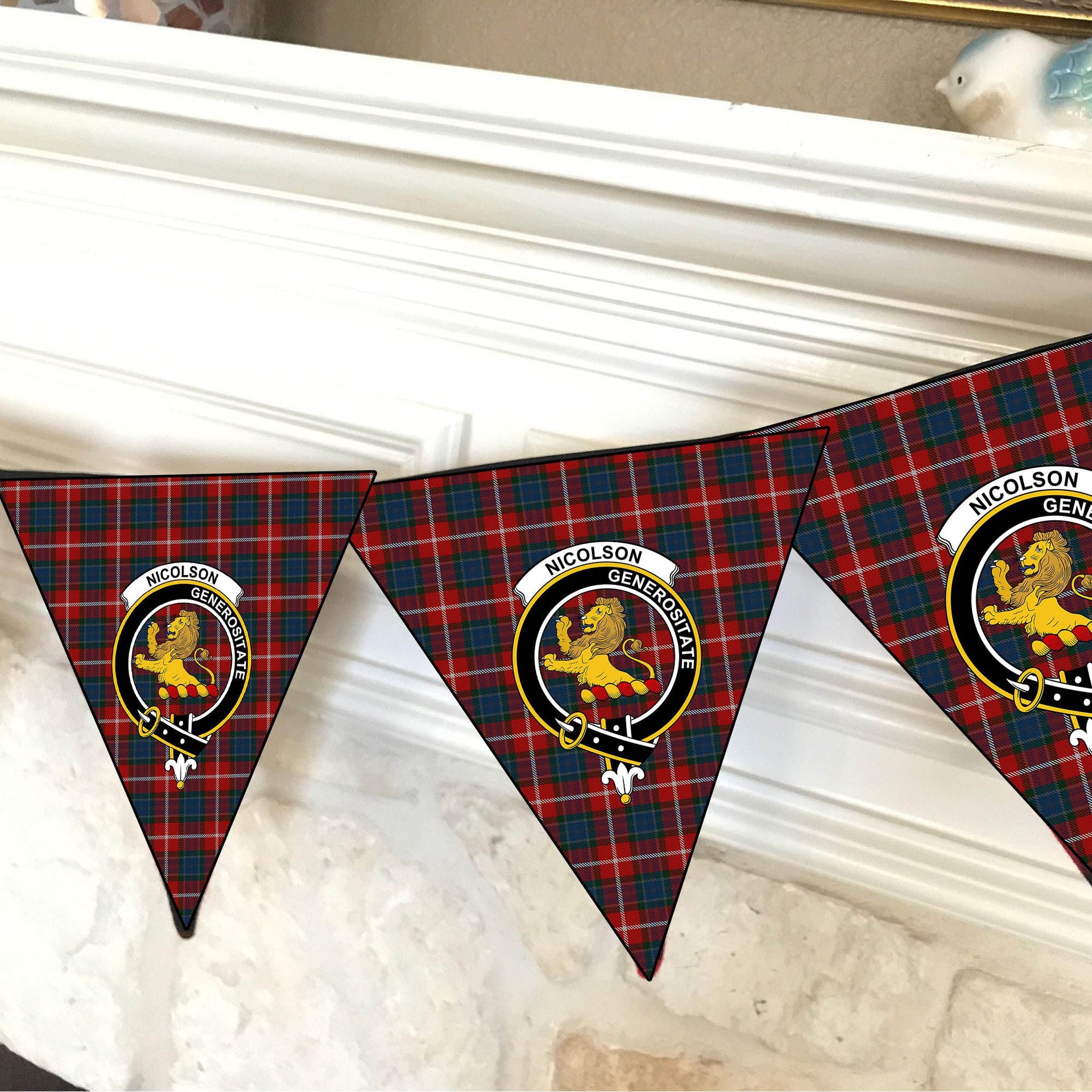 ScotsTee Shop Scottish Nicolson of Lewis Crest Tartan Triangle Flags Tartan Bunting, Pennants (12pcs)