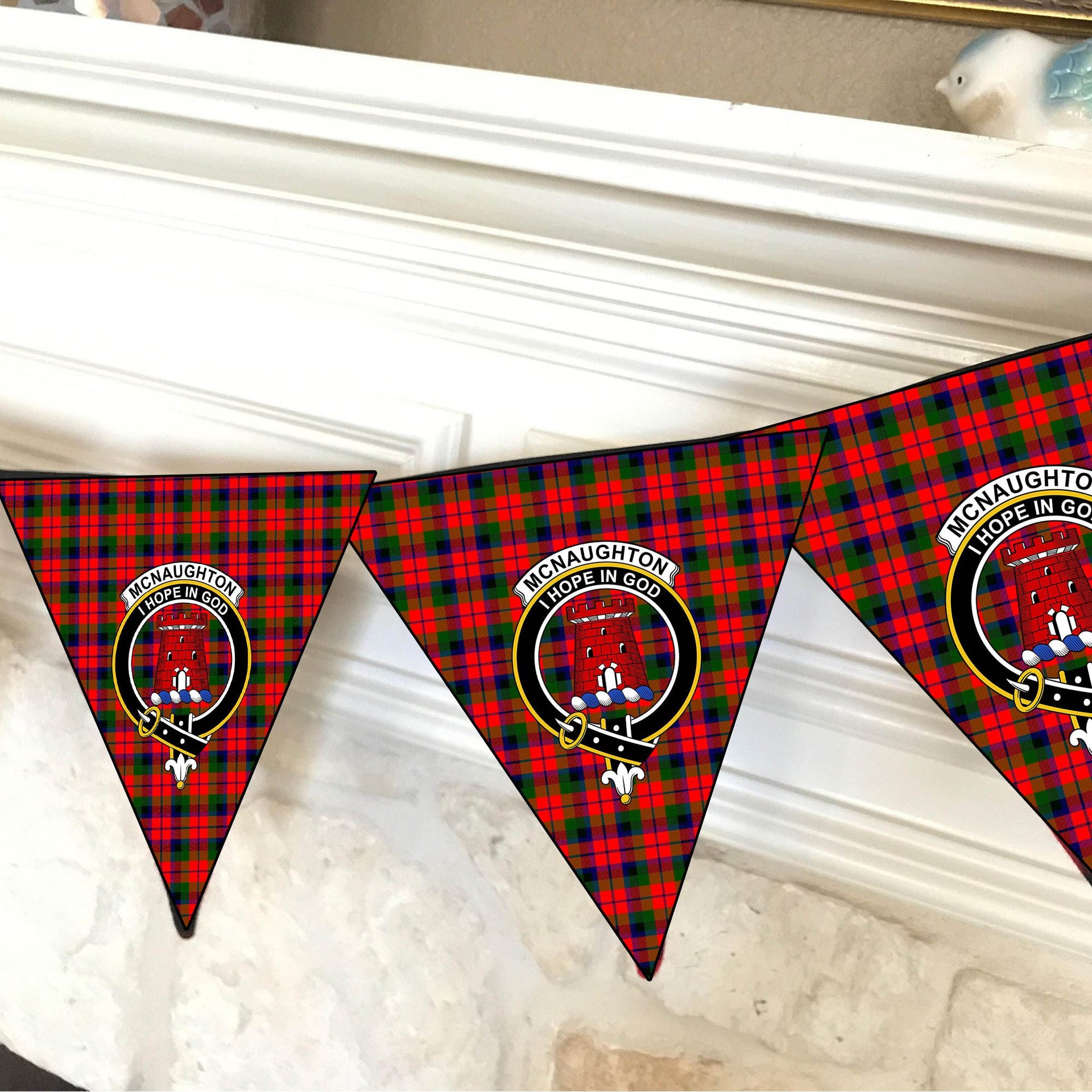 ScotsTee Shop Scottish McNaughton Modern Crest Tartan Triangle Flags Tartan Bunting, Pennants (12pcs)