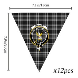 ScotsTee Shop Scottish Stewart Black and White Crest Tartan Triangle Flags Tartan Bunting, Pennants (12pcs)