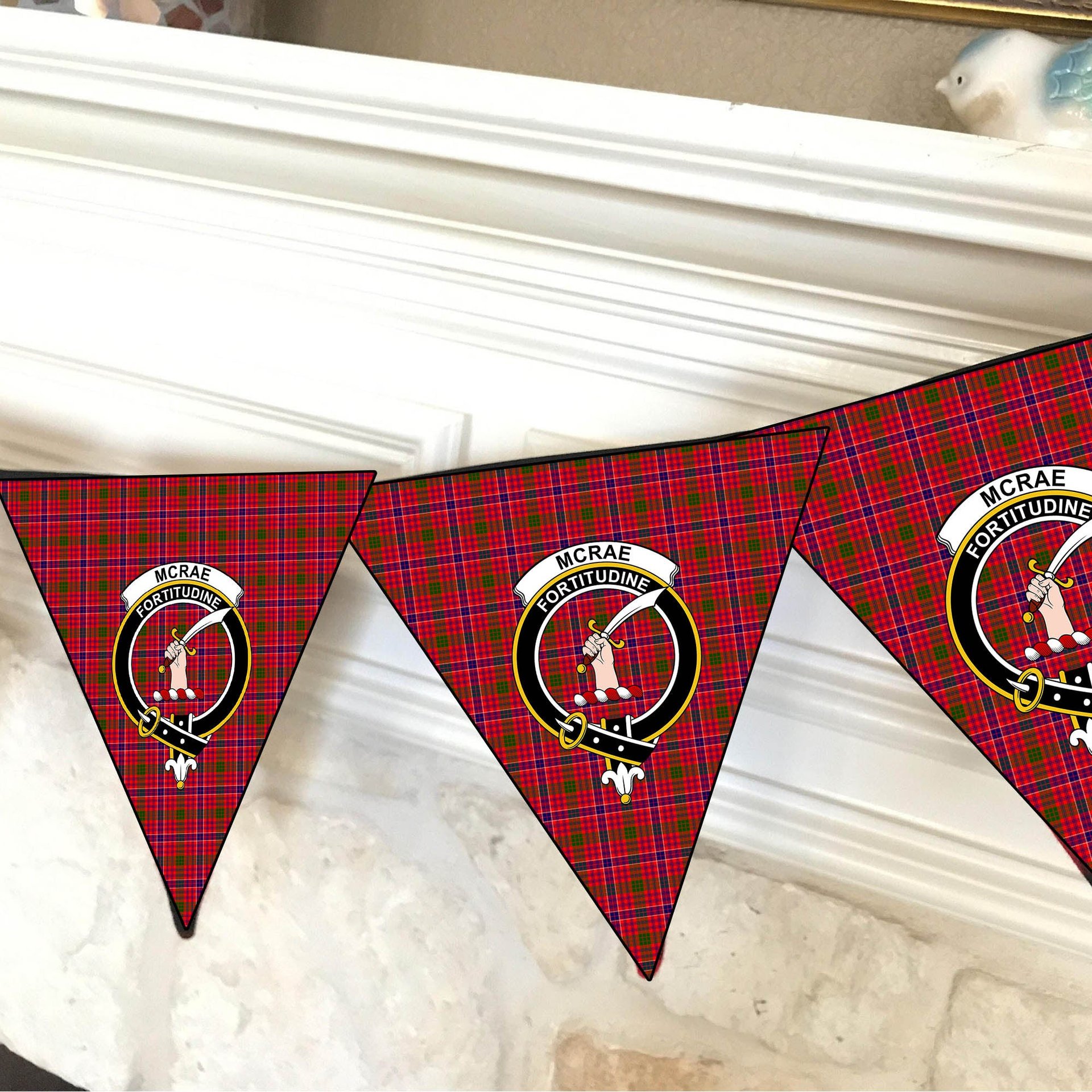 ScotsTee Shop Scottish McRae Modern Crest Tartan Triangle Flags Tartan Bunting, Pennants (12pcs)