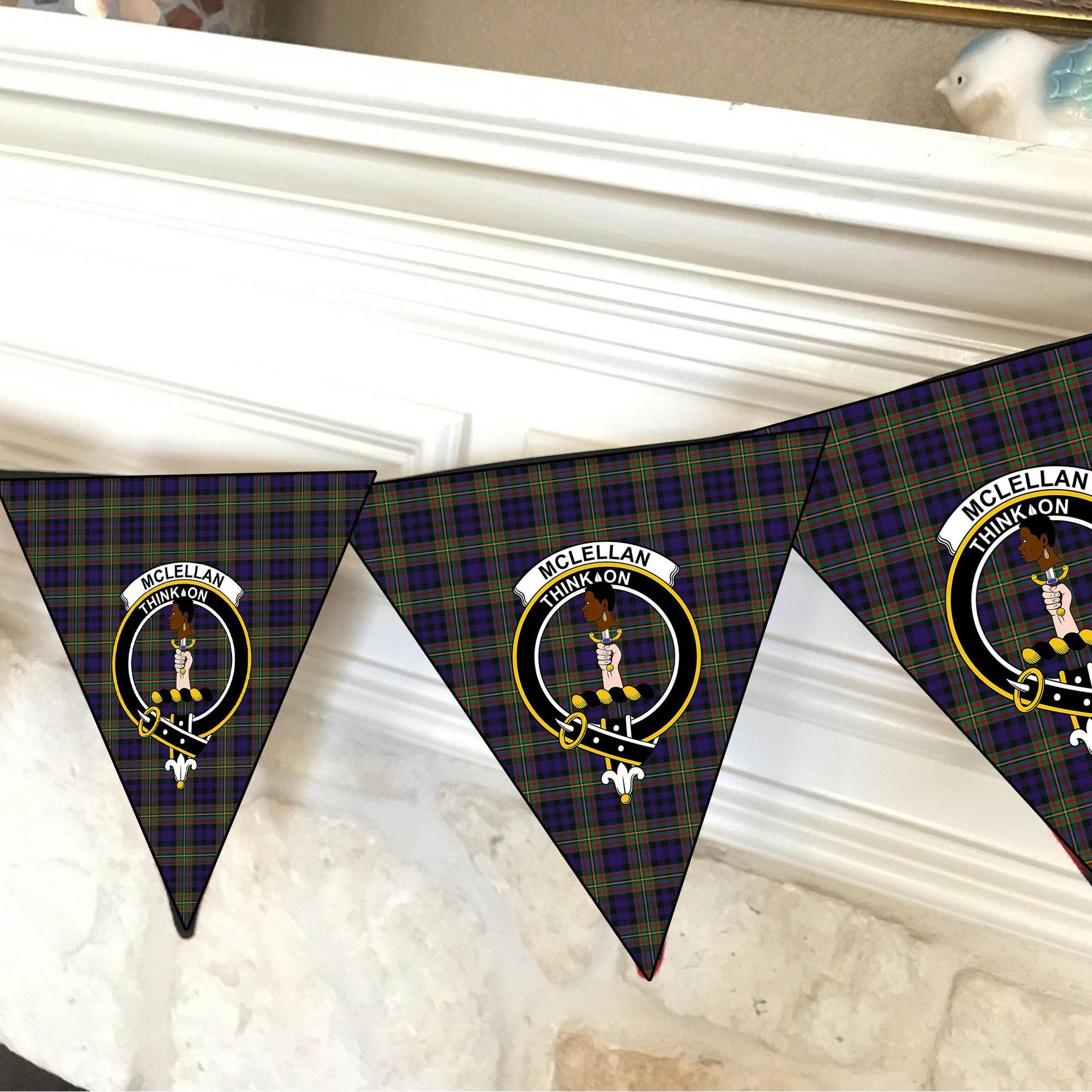 ScotsTee Shop Scottish McLellan Modern Crest Tartan Triangle Flags Tartan Bunting, Pennants (12pcs)