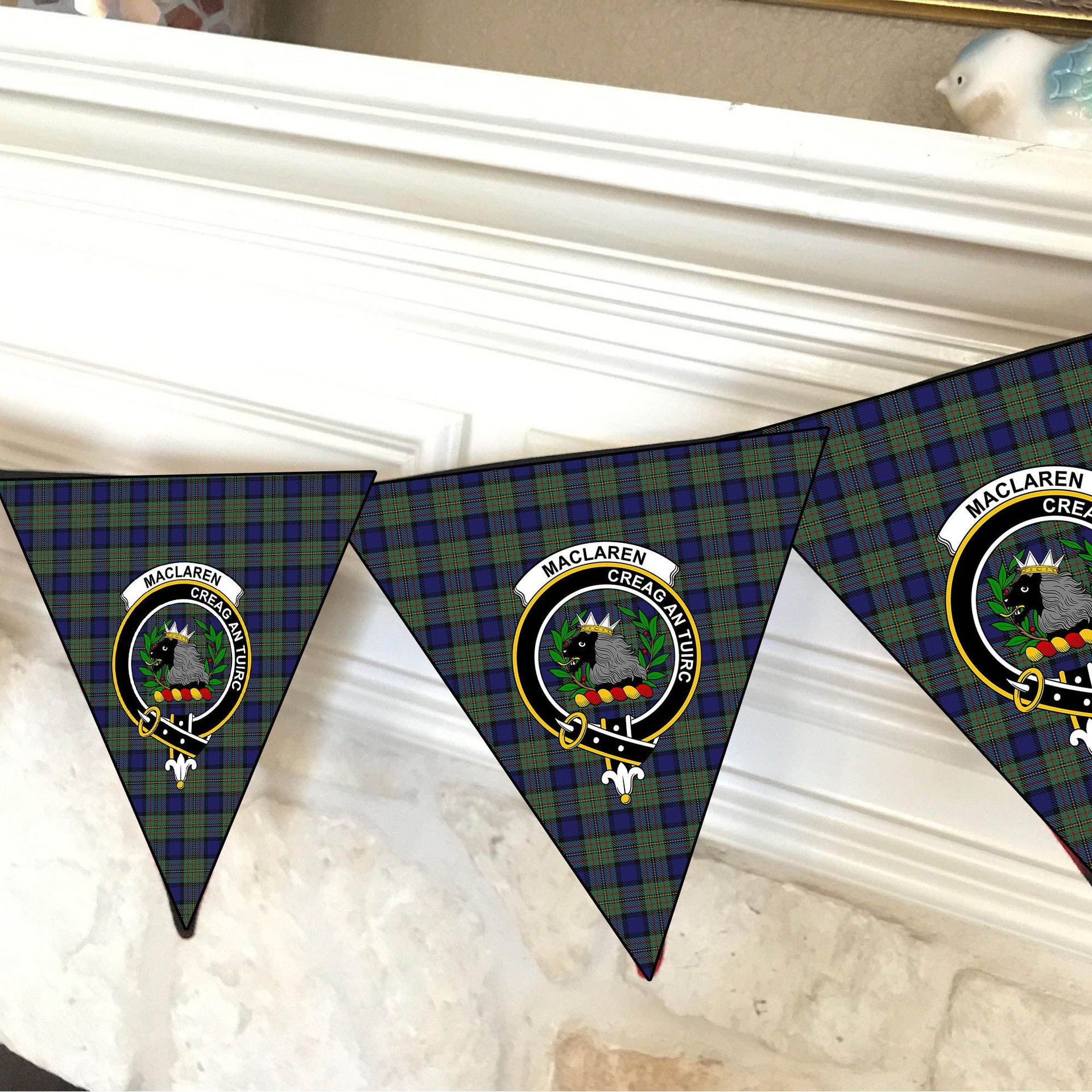 ScotsTee Shop Scottish MacLaren Crest Tartan Triangle Flags Tartan Bunting, Pennants (12pcs)