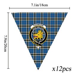 ScotsTee Shop Scottish Thomson Blue Crest Tartan Triangle Flags Tartan Bunting, Pennants (12pcs)