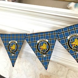 ScotsTee Shop Scottish Thomson Blue Crest Tartan Triangle Flags Tartan Bunting, Pennants (12pcs)