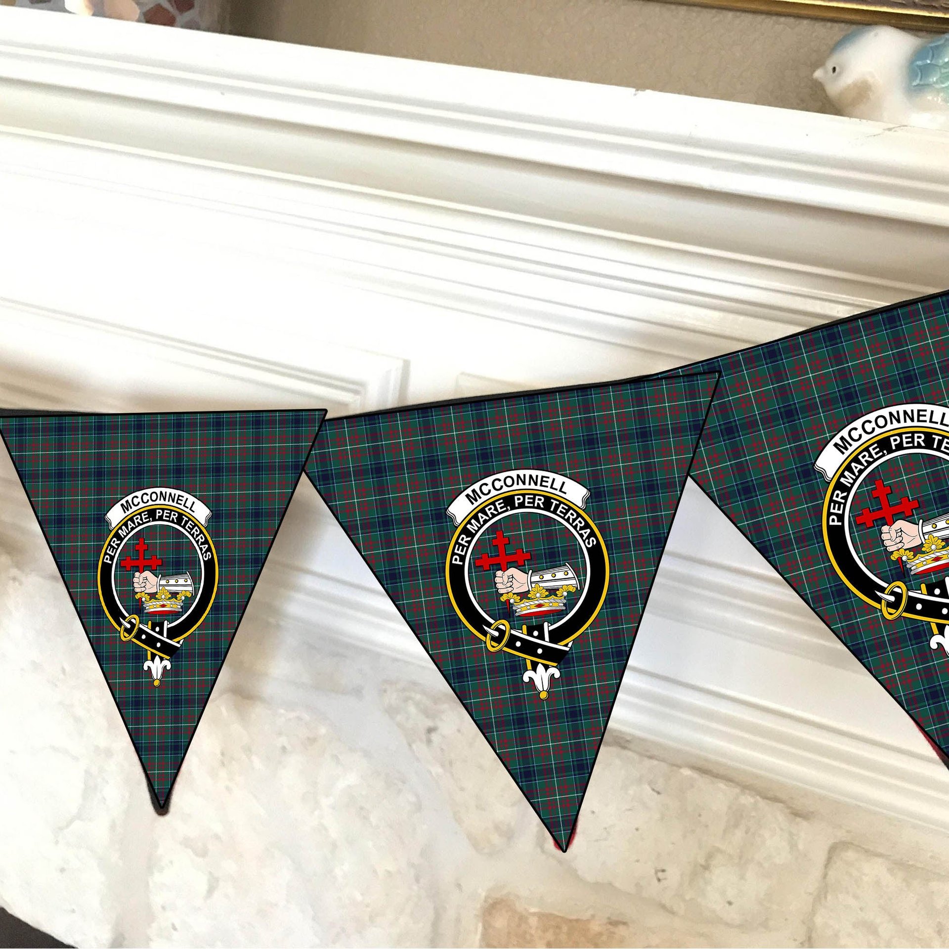 ScotsTee Shop Scottish McConnell Modern Crest Tartan Triangle Flags Tartan Bunting, Pennants (12pcs)