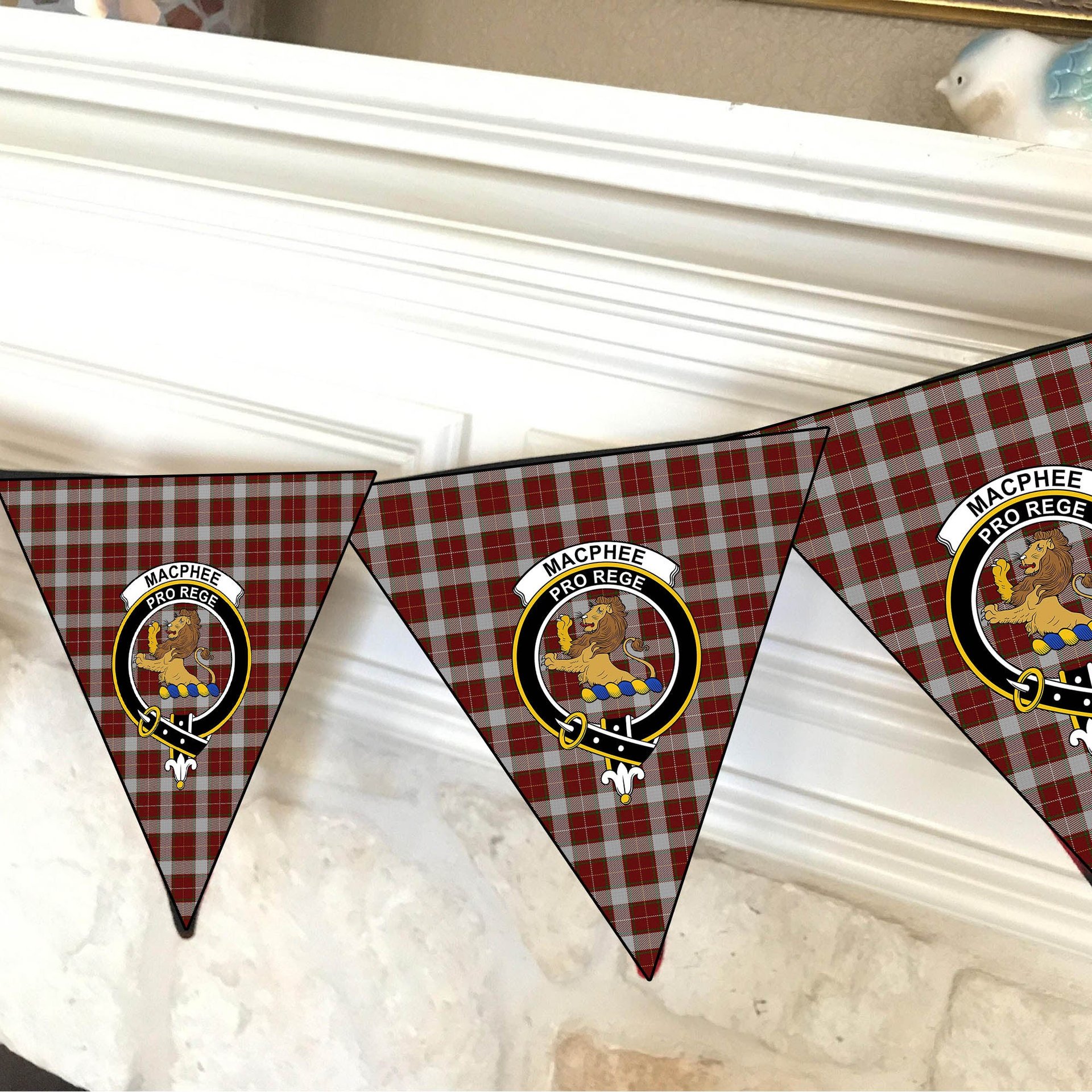 ScotsTee Shop Scottish MacPhee Dress Crest Tartan Triangle Flags Tartan Bunting, Pennants (12pcs)