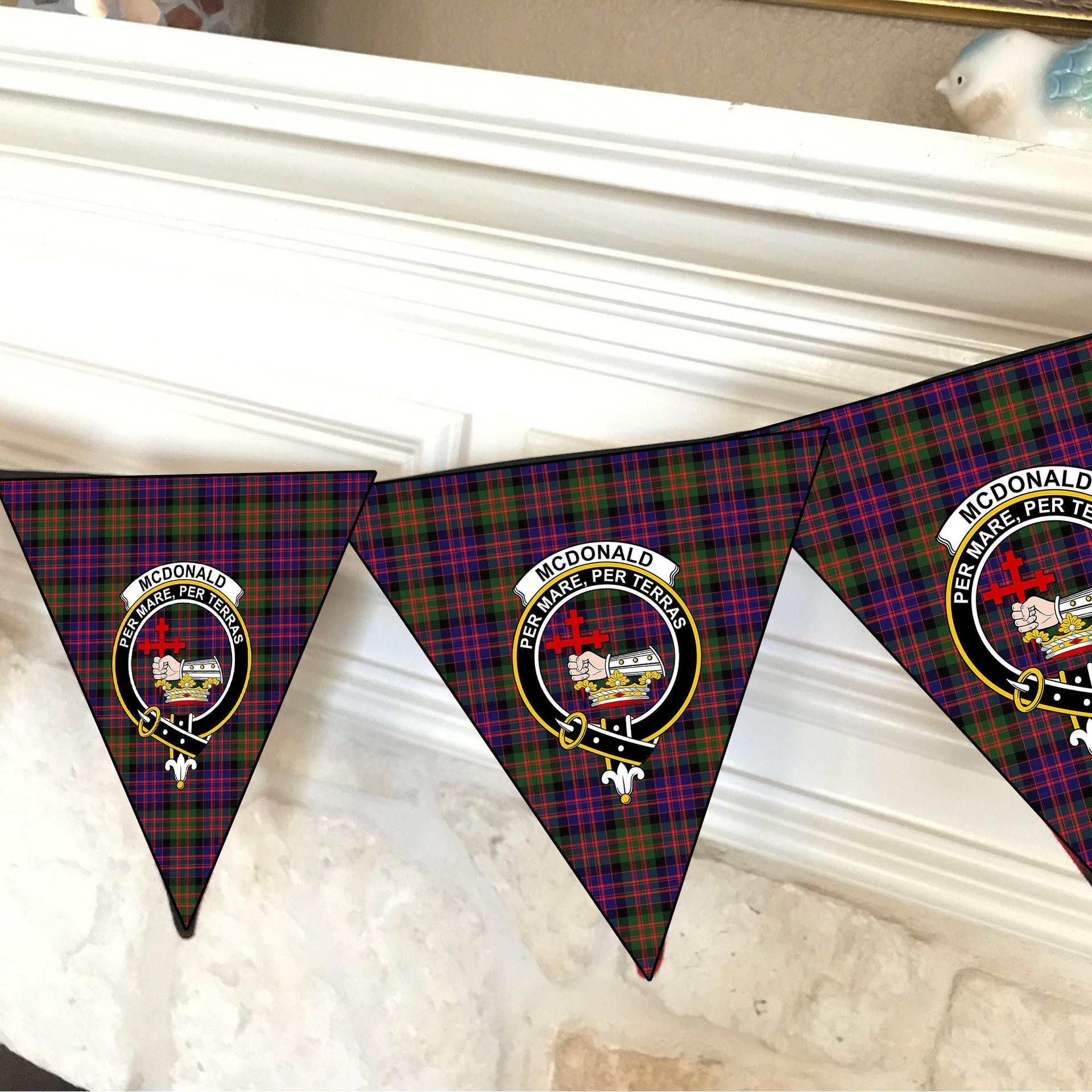 ScotsTee Shop Scottish McDonald Modern Crest Tartan Triangle Flags Tartan Bunting, Pennants (12pcs)
