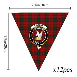 ScotsTee Shop Scottish Lindsay 3 Crest Tartan Triangle Flags Tartan Bunting, Pennants (12pcs)