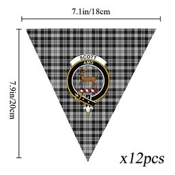 ScotsTee Shop Scottish Scott B&W 1850 Crest Tartan Triangle Flags Tartan Bunting, Pennants (12pcs)