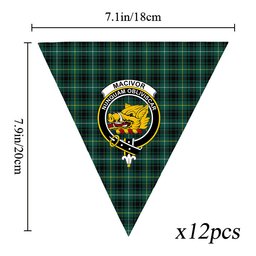 ScotsTee Shop Scottish MacIvor Hunting Modern Crest Tartan Triangle Flags Tartan Bunting, Pennants (12pcs)